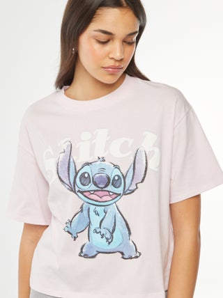 Cropped Disney-T-shirt met korte mouw en Stitch-print