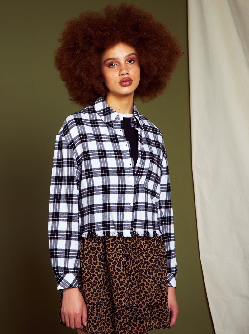 Cropped overhemd met ruitjes ZWART - Kiabi