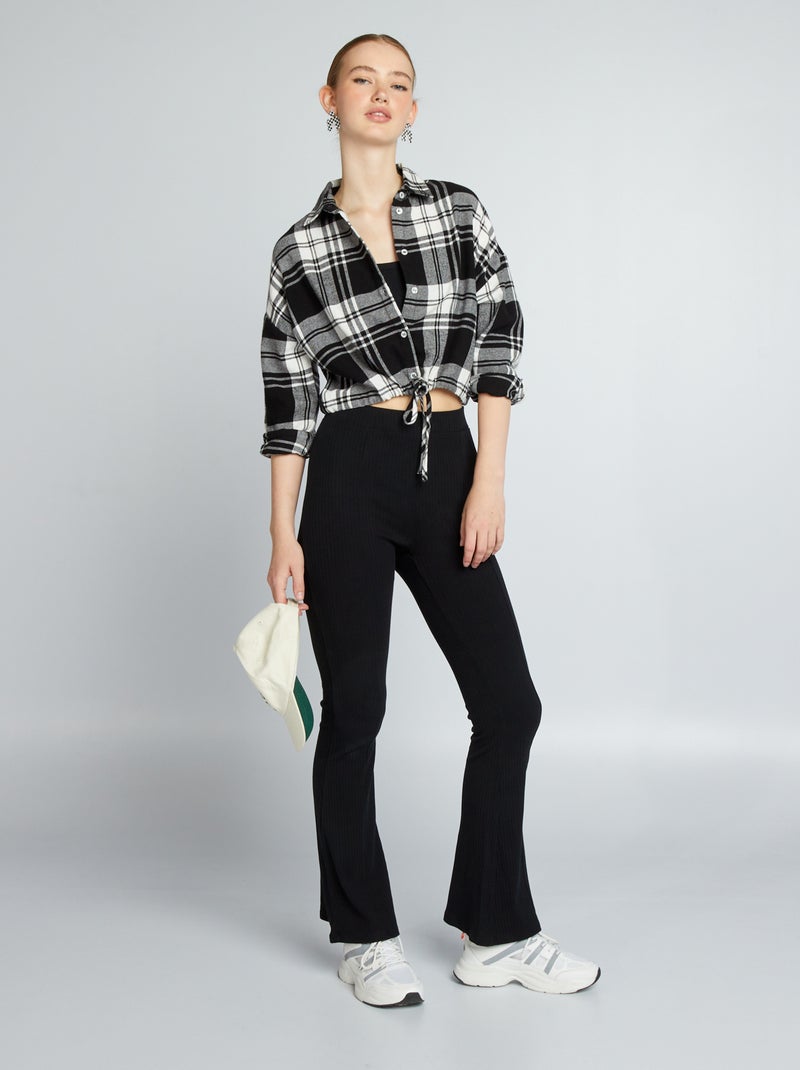 Cropped overhemd van flanel ZWART - Kiabi