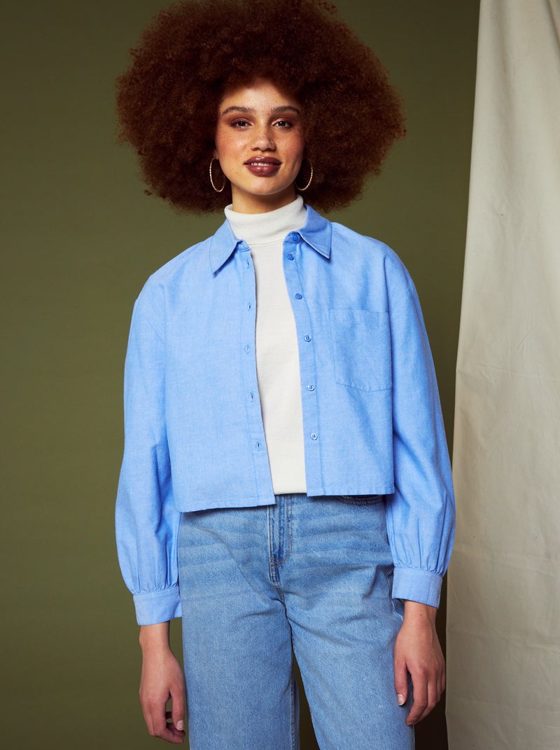 Cropped overhemd van Oxford-katoen BLAUW - Kiabi