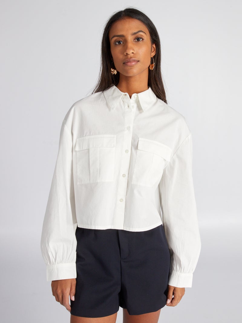 Cropped overhemd van poplin sneeuw wit - Kiabi