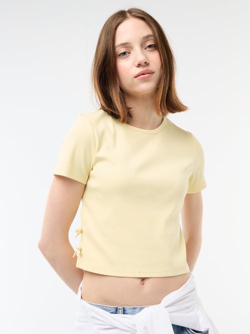Cropped rib T-shirt met knoopjes - Kiabi