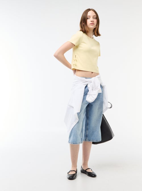 Cropped rib T-shirt met knoopjes - Kiabi