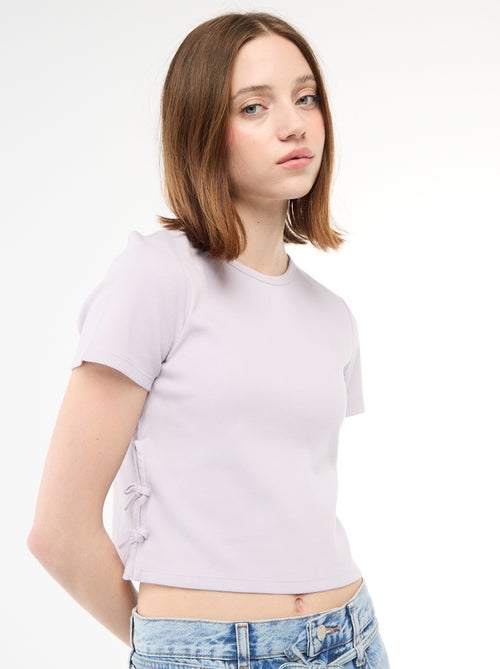 Cropped rib T-shirt met knoopjes - Kiabi