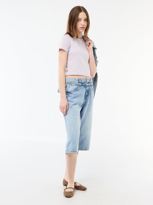Cropped rib T-shirt met knoopjes - Kiabi