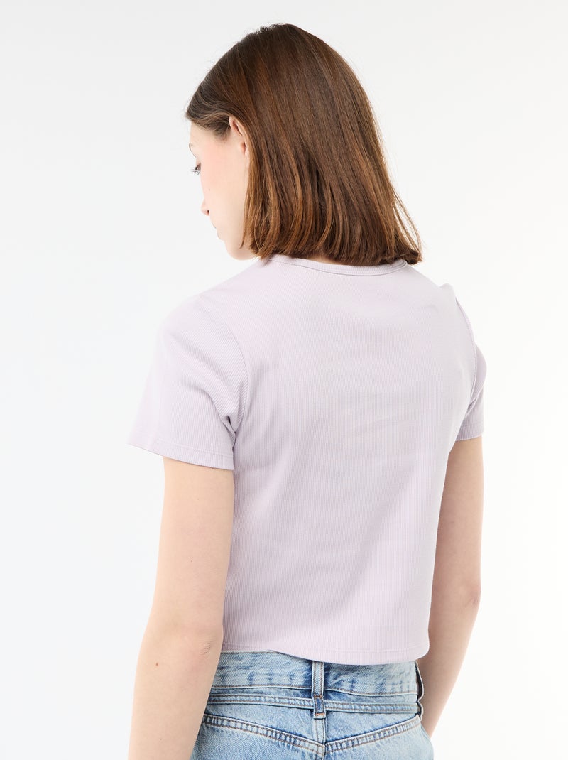 Cropped rib T-shirt met knoopjes Paars - Kiabi