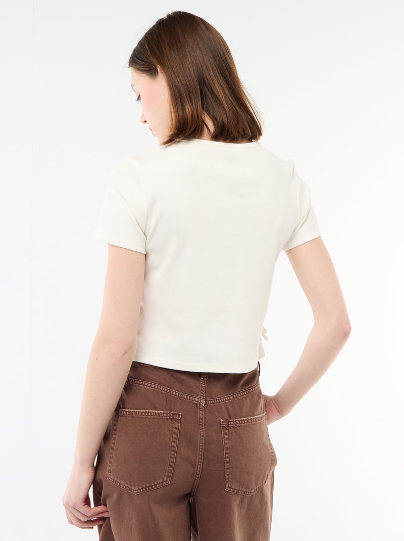 Cropped rib T-shirt met knoopjes Wit - Kiabi