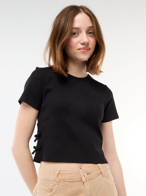 Cropped rib T-shirt met knoopjes - Kiabi