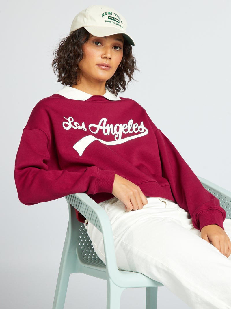 Cropped sweater in campusstijl ROOD - Kiabi