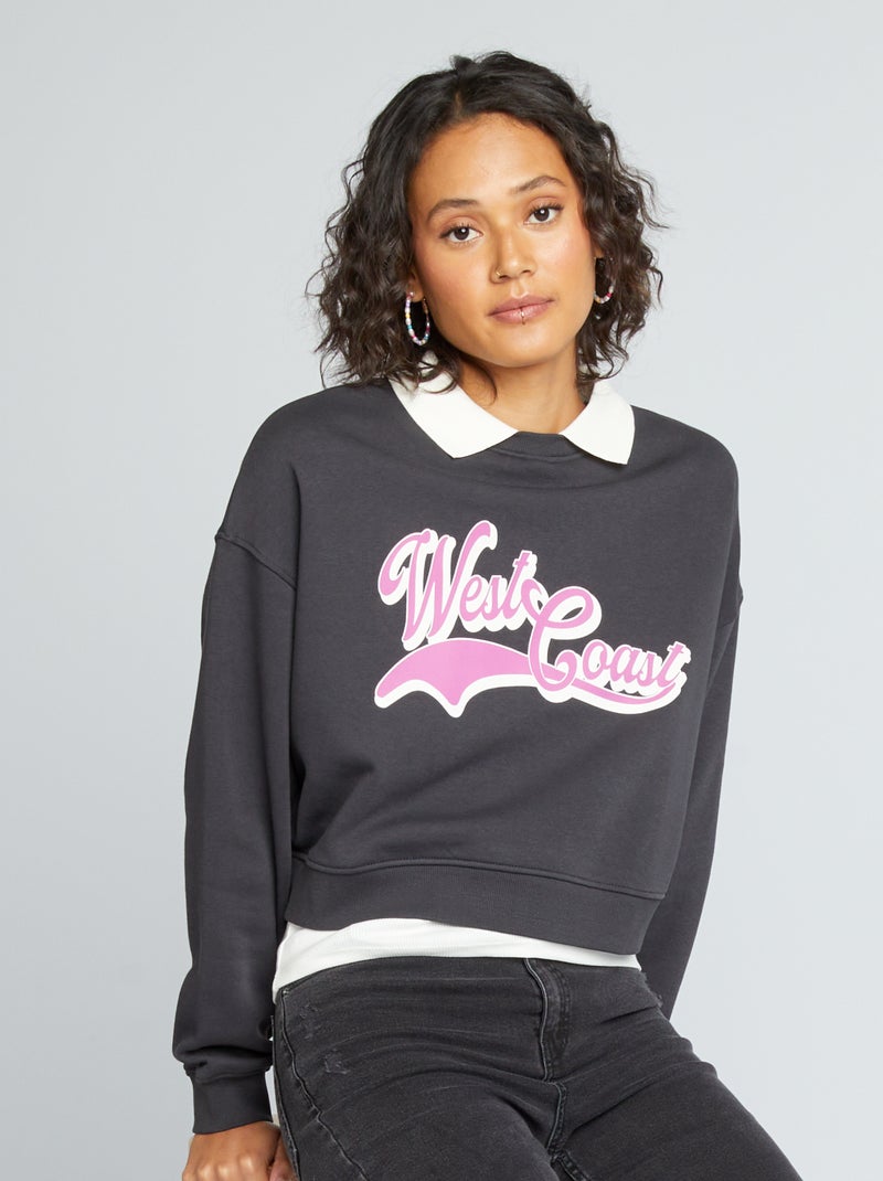 Cropped sweater in campusstijl ZWART - Kiabi