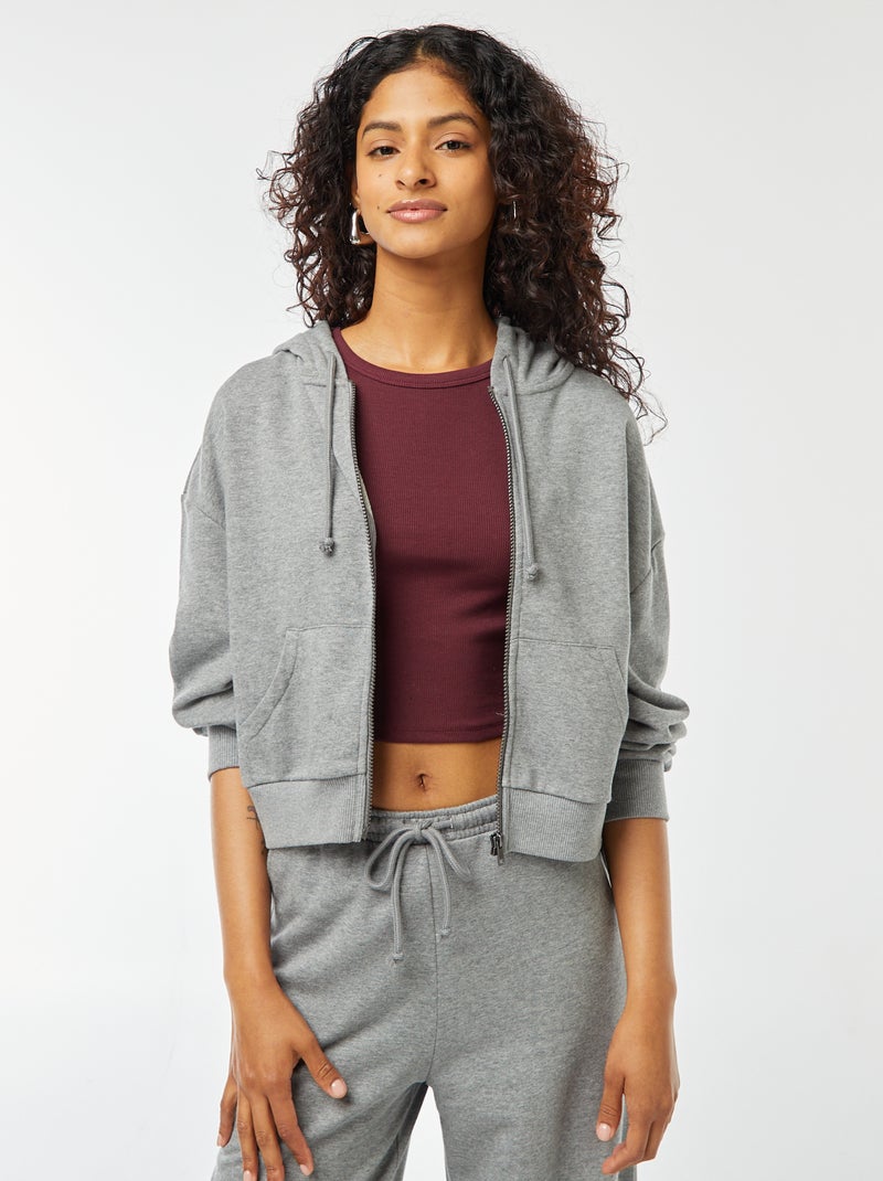 Cropped sweater met capuchon Grijs - Kiabi