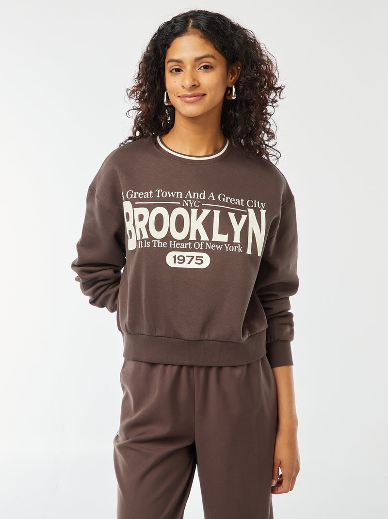 Cropped sweater met opschrift in Amerikaanse stijl Bruin - Kiabi