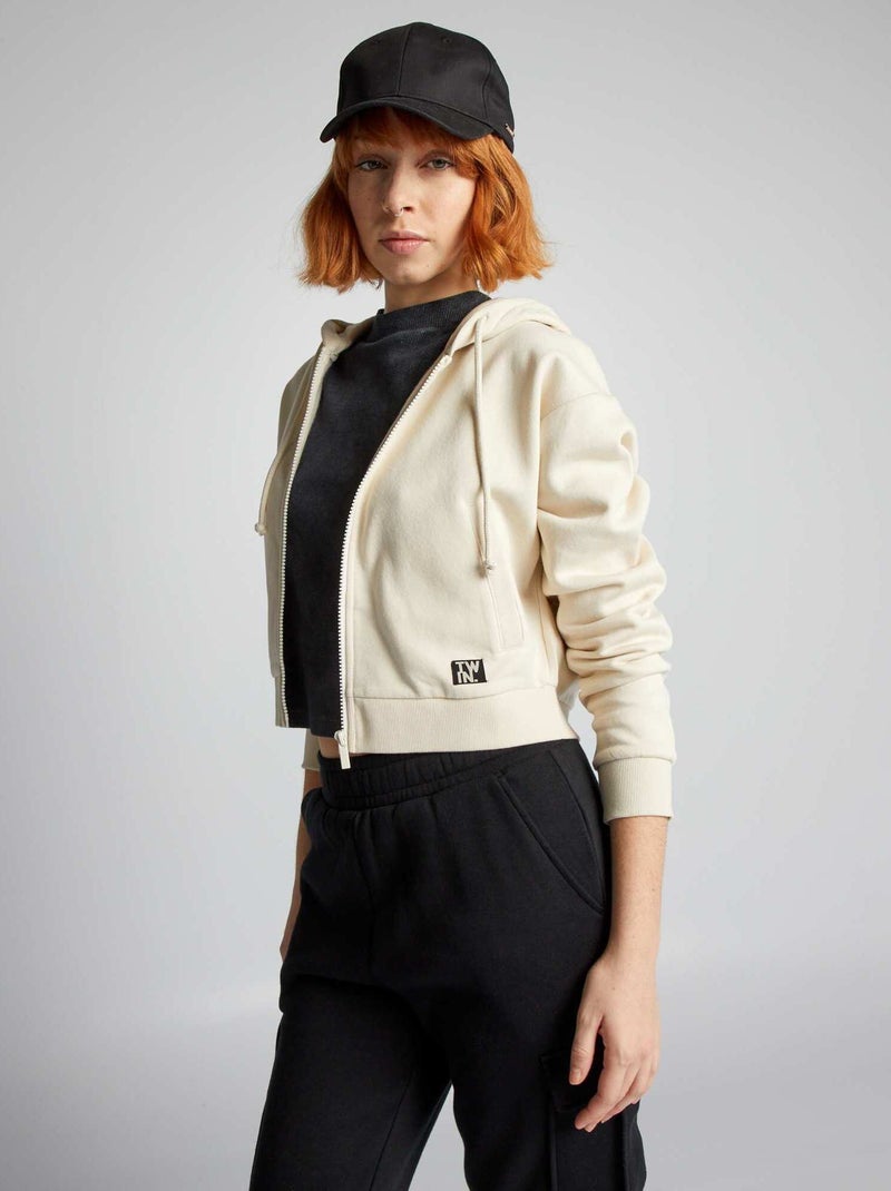 Cropped sweater met rits en capuchon ZWART - Kiabi