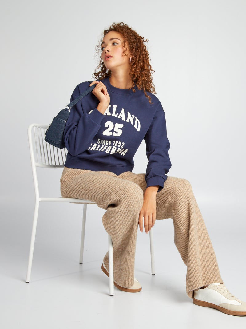 Cropped sweater met ronde hals en print BLAUW - Kiabi