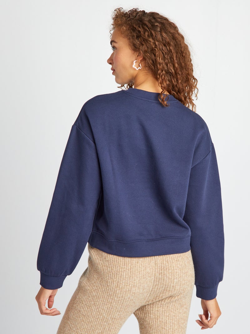 Cropped sweater met ronde hals en print BLAUW - Kiabi