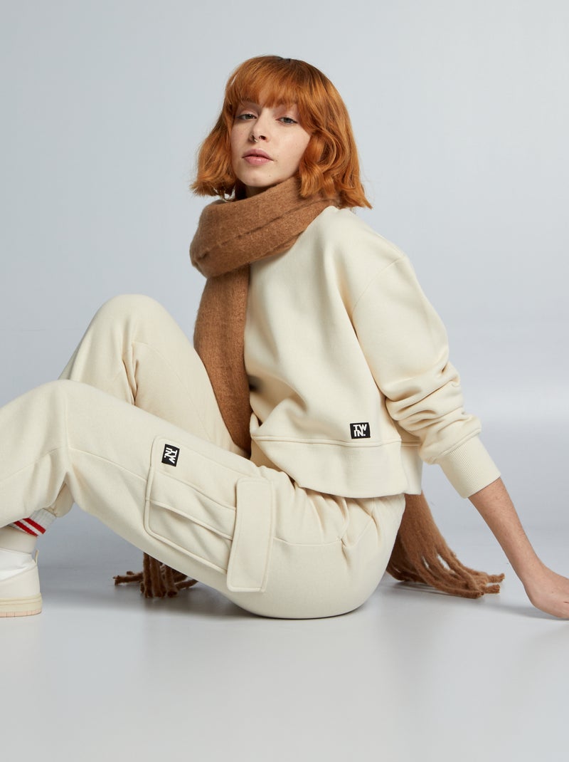 Cropped sweater van joggingstof BIEGE - Kiabi