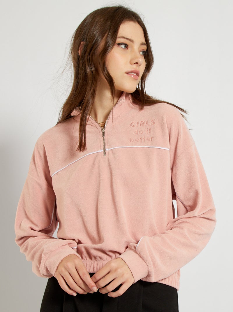 Cropped sweater van velours roze - Kiabi
