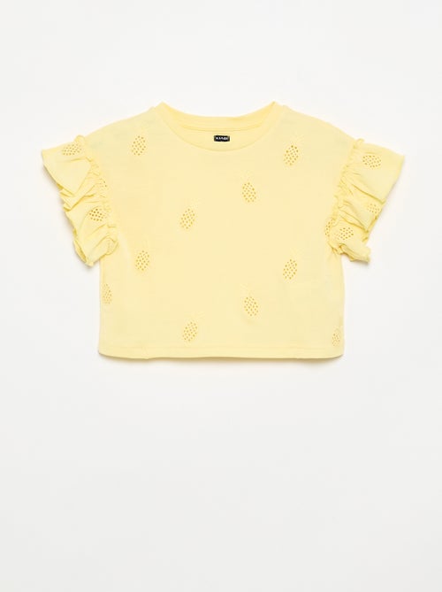 Cropped T-shirt met broderie anglaise - Kiabi