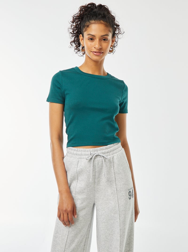 Cropped T-shirt met korte mouw Biege - Kiabi