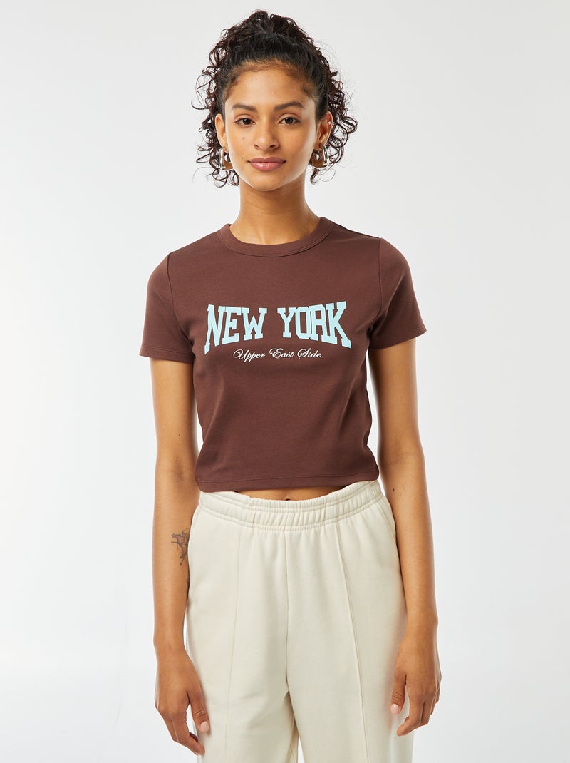 Cropped T-shirt met korte mouw Bruin - Kiabi