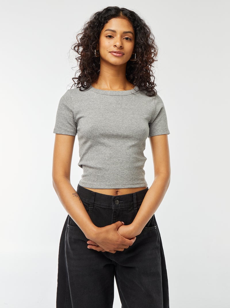 Cropped T-shirt met korte mouw Grijs - Kiabi