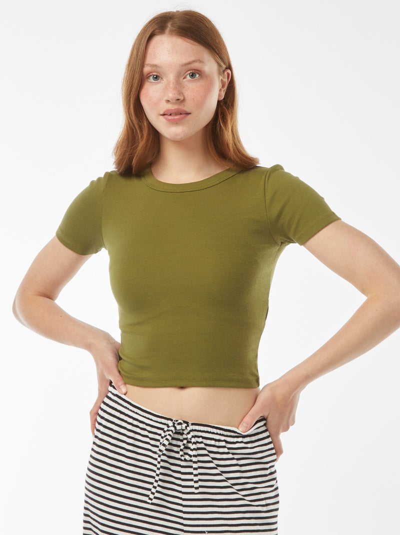 Cropped T-shirt met korte mouw Kaki - Kiabi