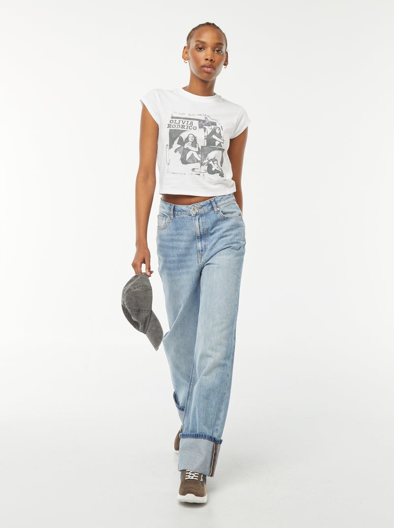 Cropped T-shirt met korte mouw 'Olivia Rodrigo' wit - Kiabi