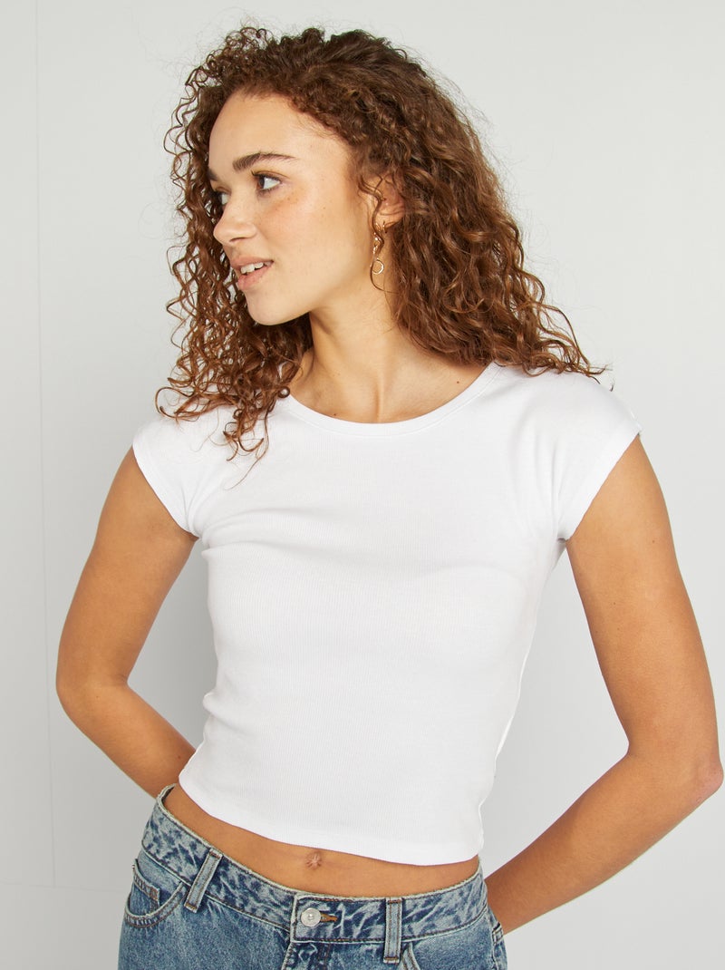 Cropped T-shirt met korte mouw wit - Kiabi