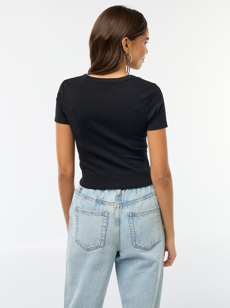 Cropped T-shirt met korte mouw zwart - Kiabi