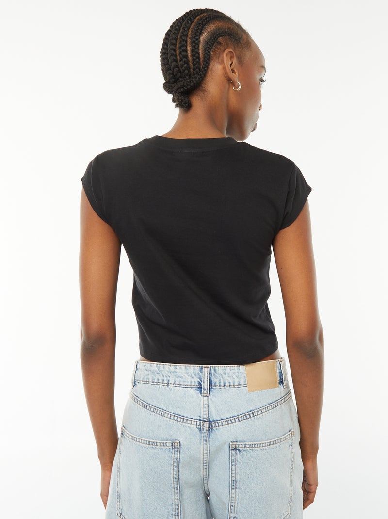 Cropped T-shirt met korte mouwen en 'Nirvana'-print zwart - Kiabi