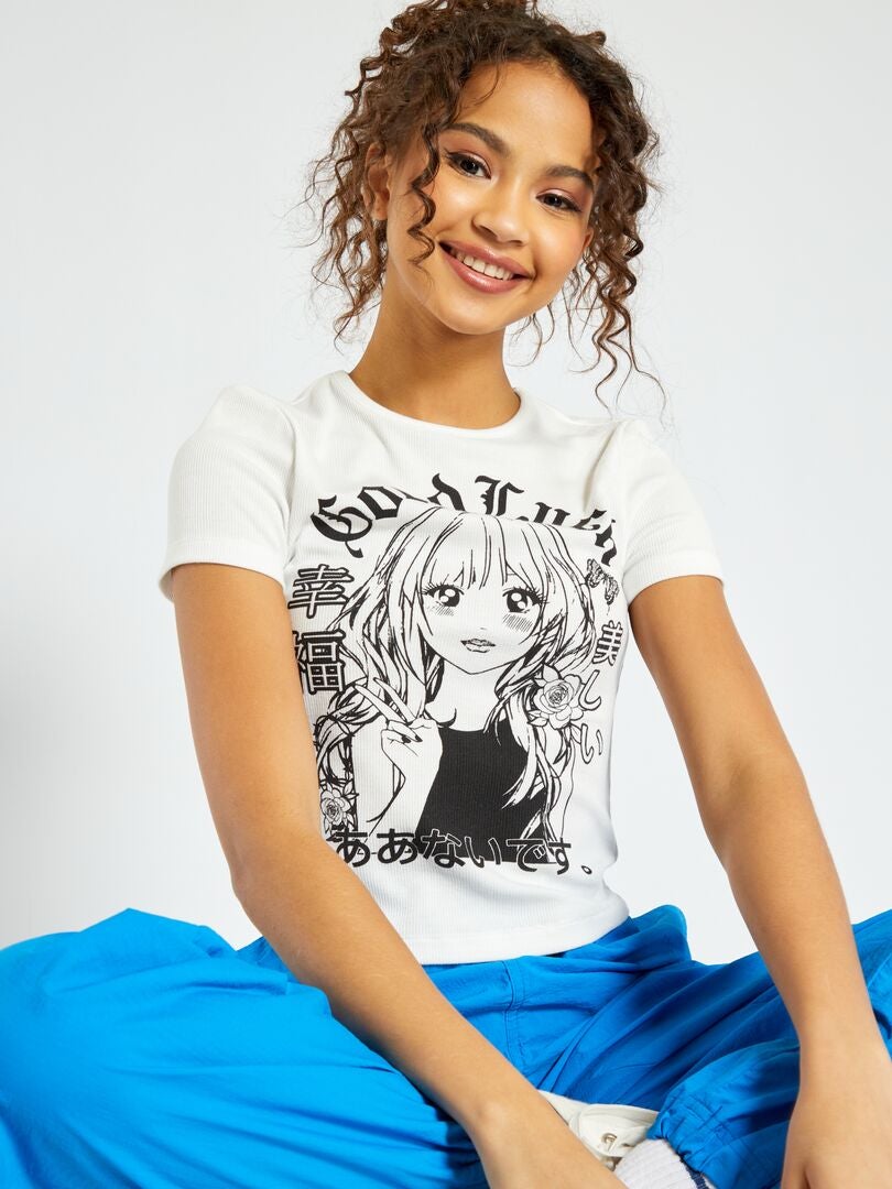 Cropped T-shirt met manga WIT - Kiabi