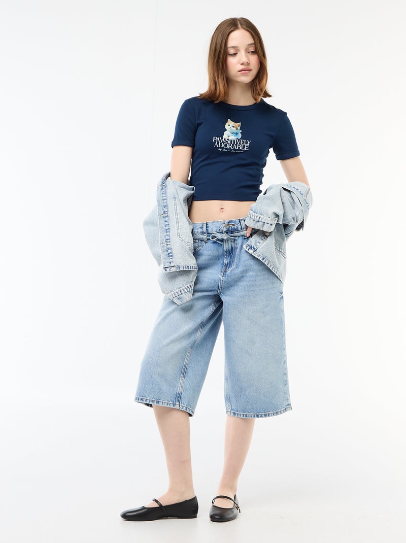 Cropped T-shirt met print Blauw - Kiabi