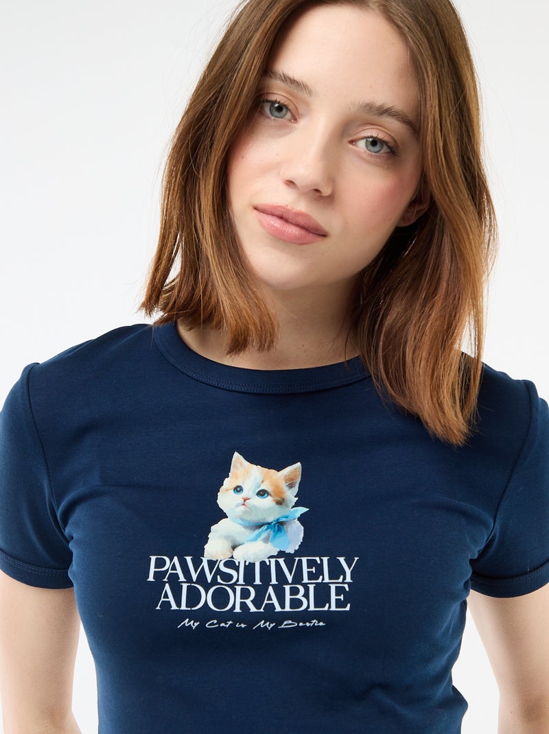 Cropped T-shirt met print Blauw - Kiabi