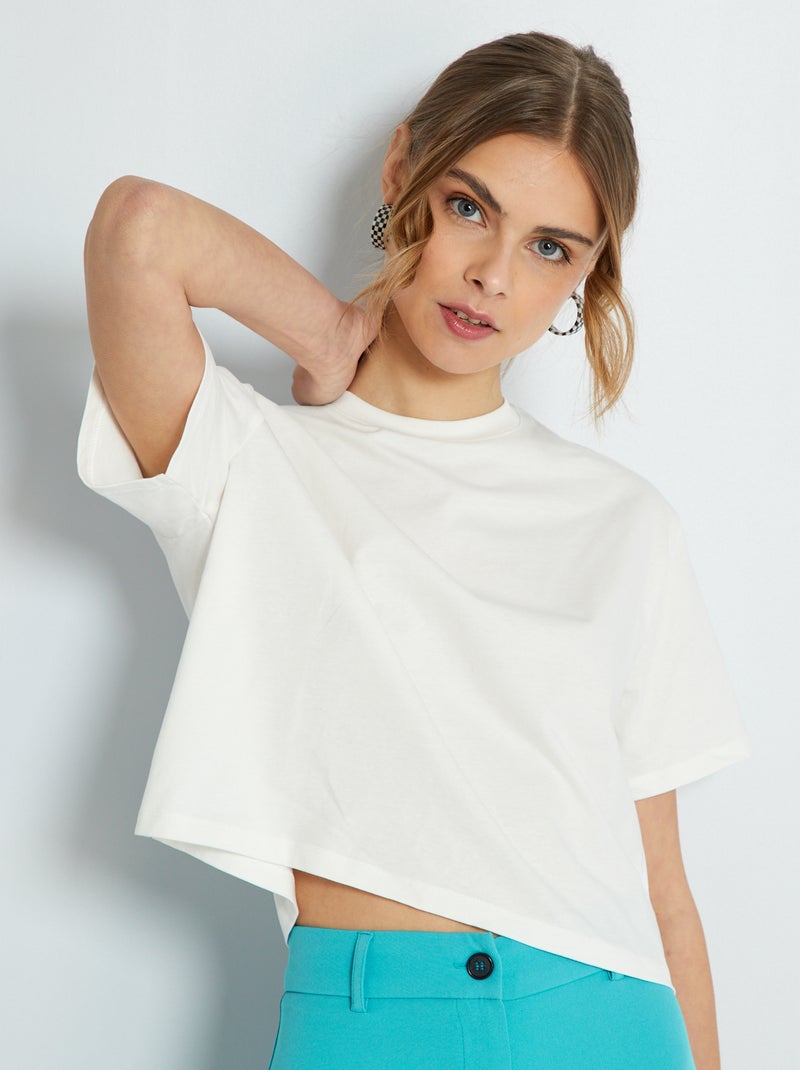 Cropped T-shirt met print WIT - Kiabi