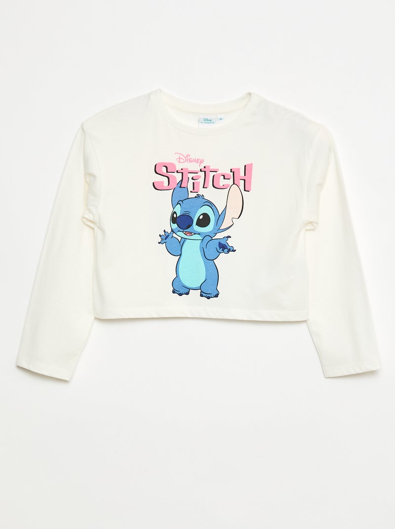 Cropped T-shirt met Stitch-print, lange mouw en ronde hals Wit - Kiabi