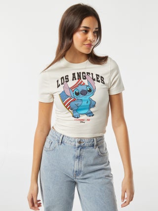 Cropped T-shirt met Stitch-print