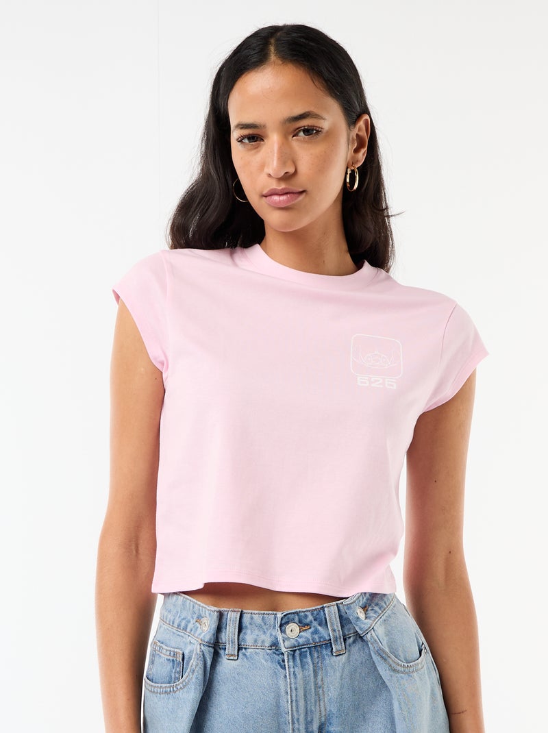Cropped T-shirt 'Stitch' 'Disney' Rose - Kiabi