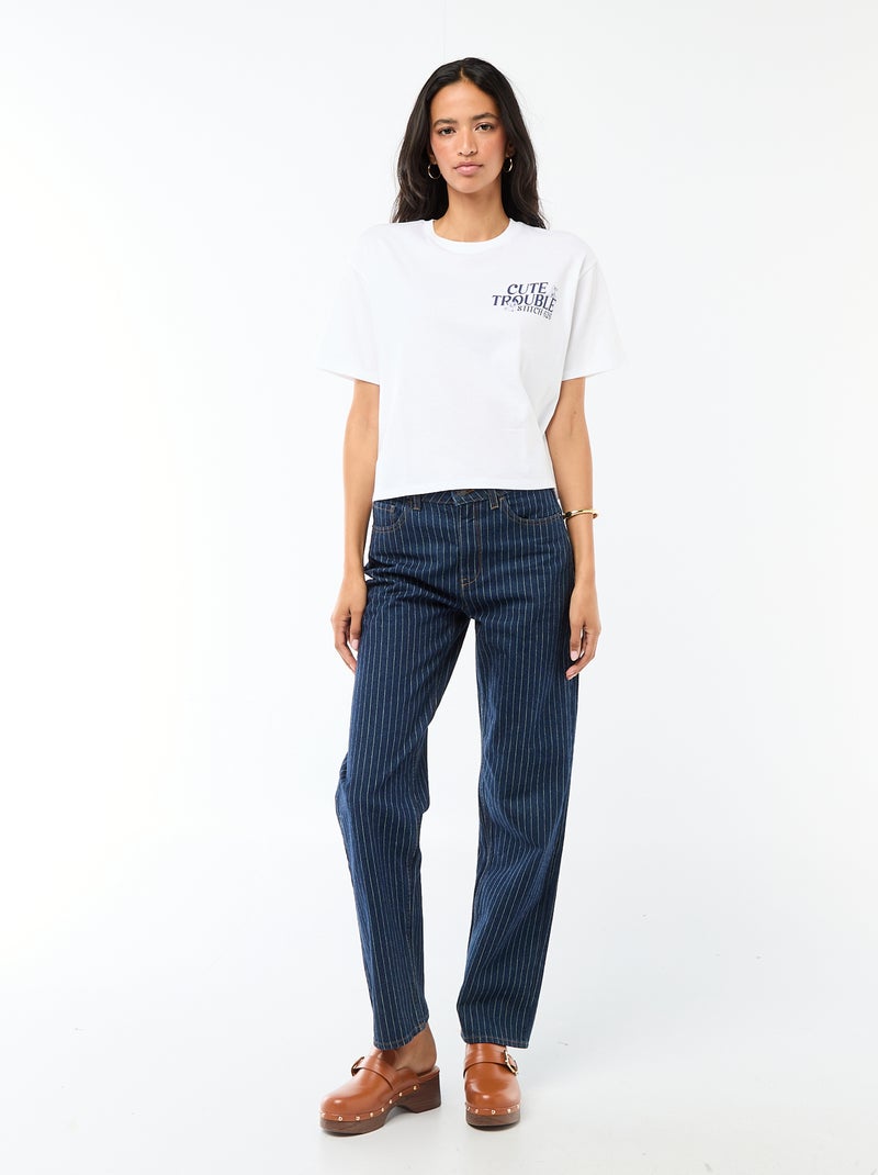 Cropped T-shirt 'Stitch' met korte mouwen Wit - Kiabi