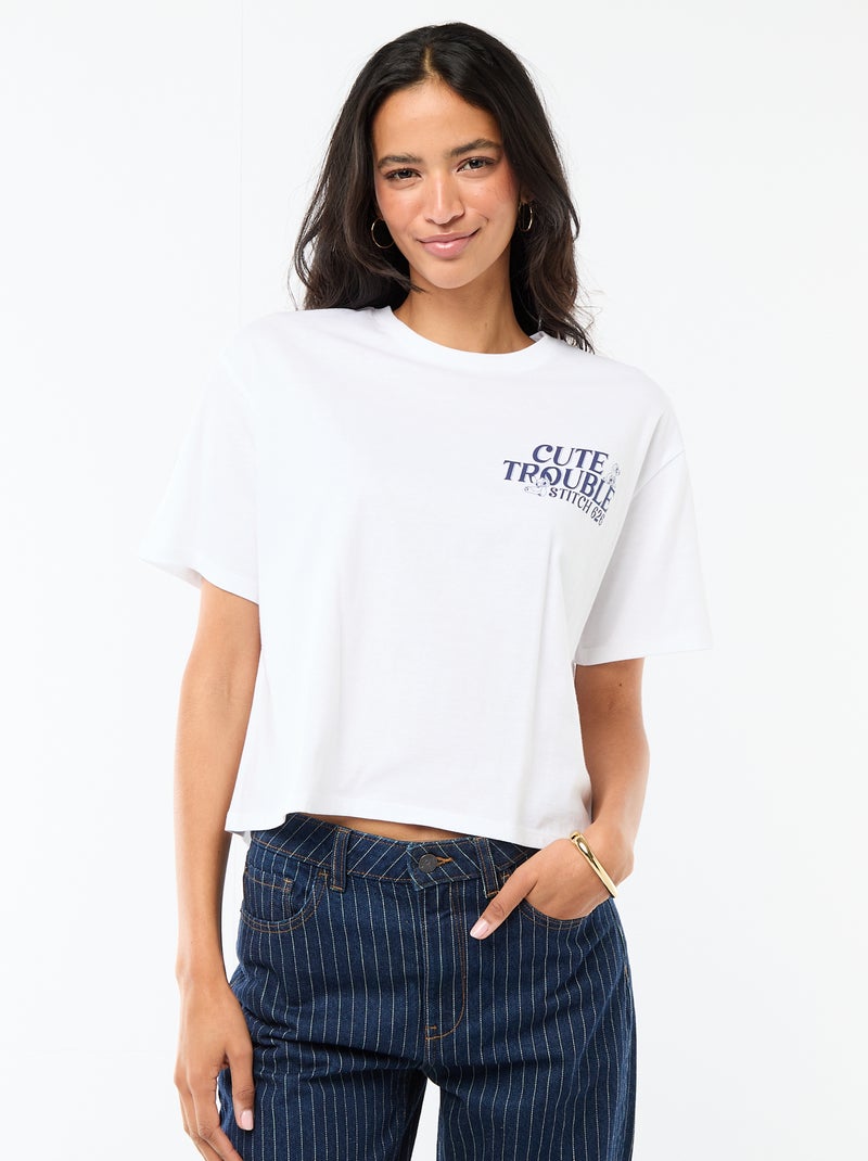 Cropped T-shirt 'Stitch' met korte mouwen Wit - Kiabi