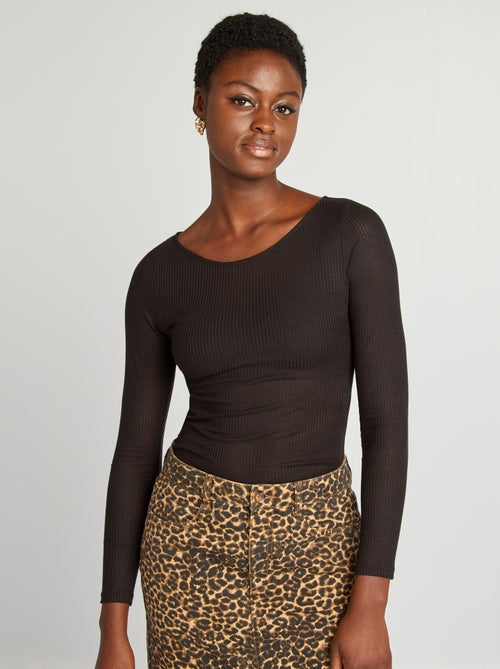 Cropped T-shirt van dun geribd tricot - Kiabi