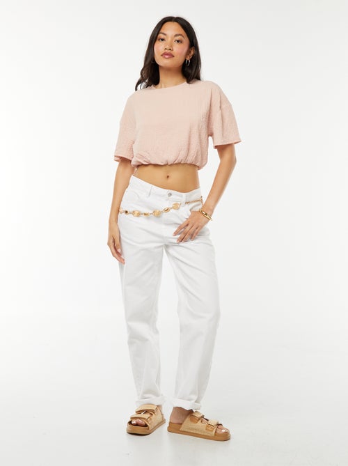 Cropped T-shirt van gewafeld tricot - Kiabi