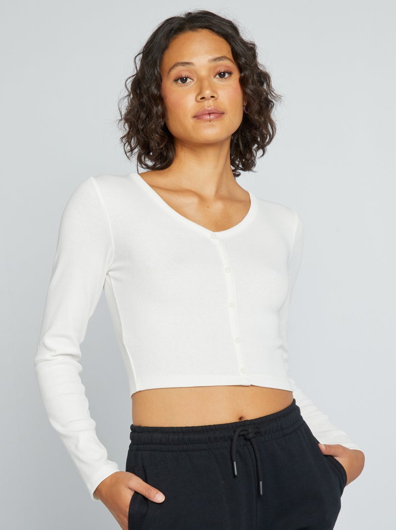 Cropped T-shirt van ribstof sneeuw wit - Kiabi