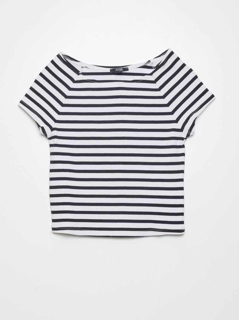 Cropped T-shirt van ribstof WIT - Kiabi