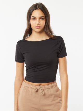 Cropped T-shirt van stretchtricot met blote rug