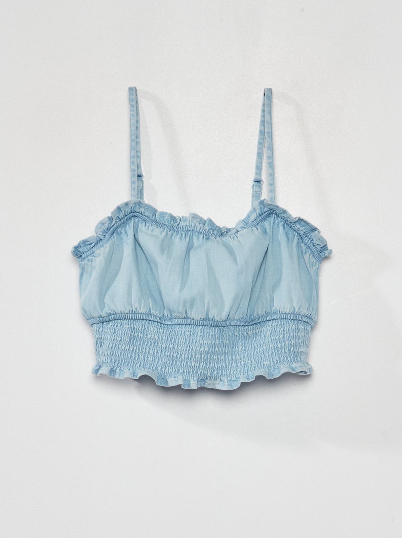 Cropped top van denim met smalle schouderbandjes BLAUW - Kiabi