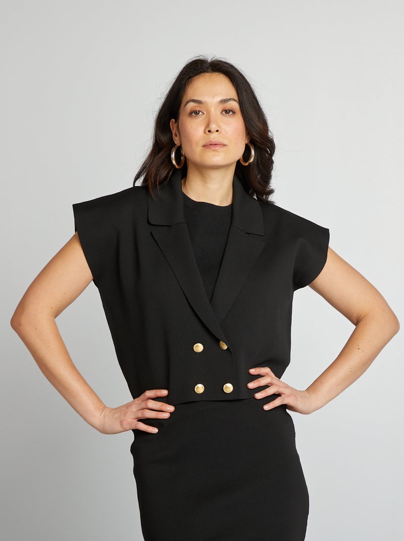 Cropped trui in blazerstijl zwart - Kiabi