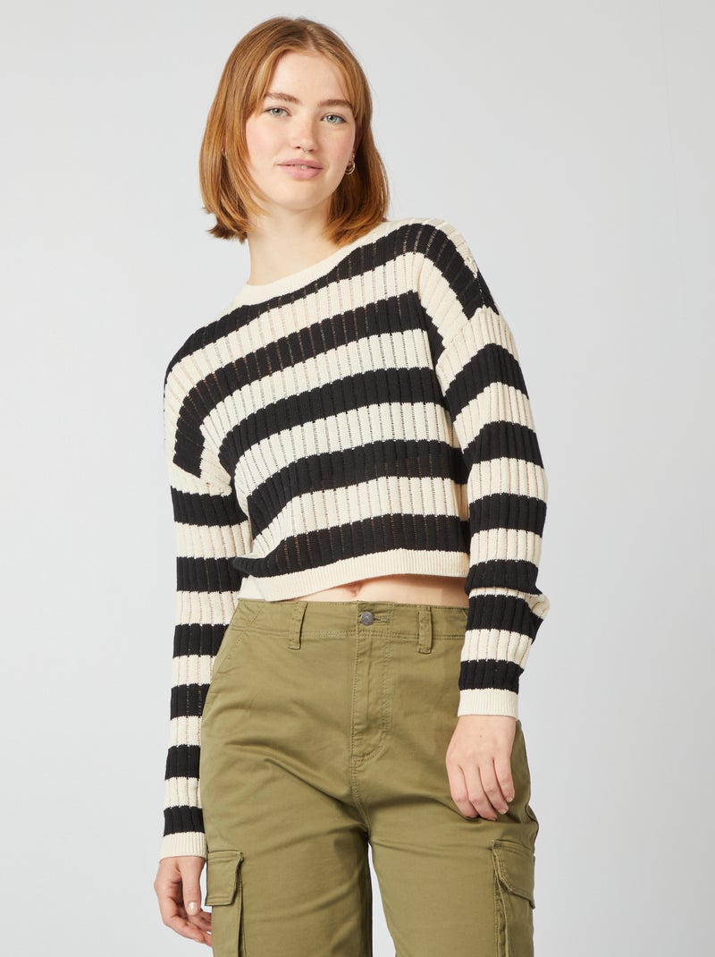 Cropped trui van ajourtricot WIT - Kiabi