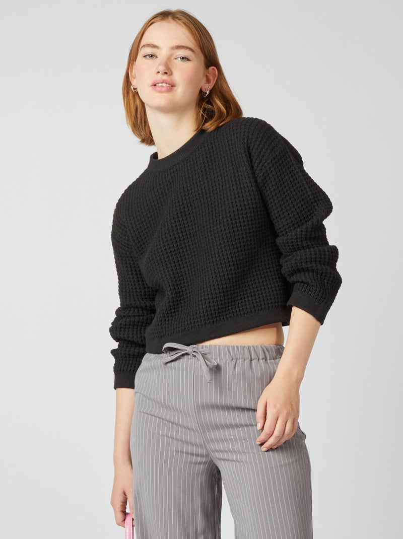 Cropped trui van fantasietricot zwart - Kiabi