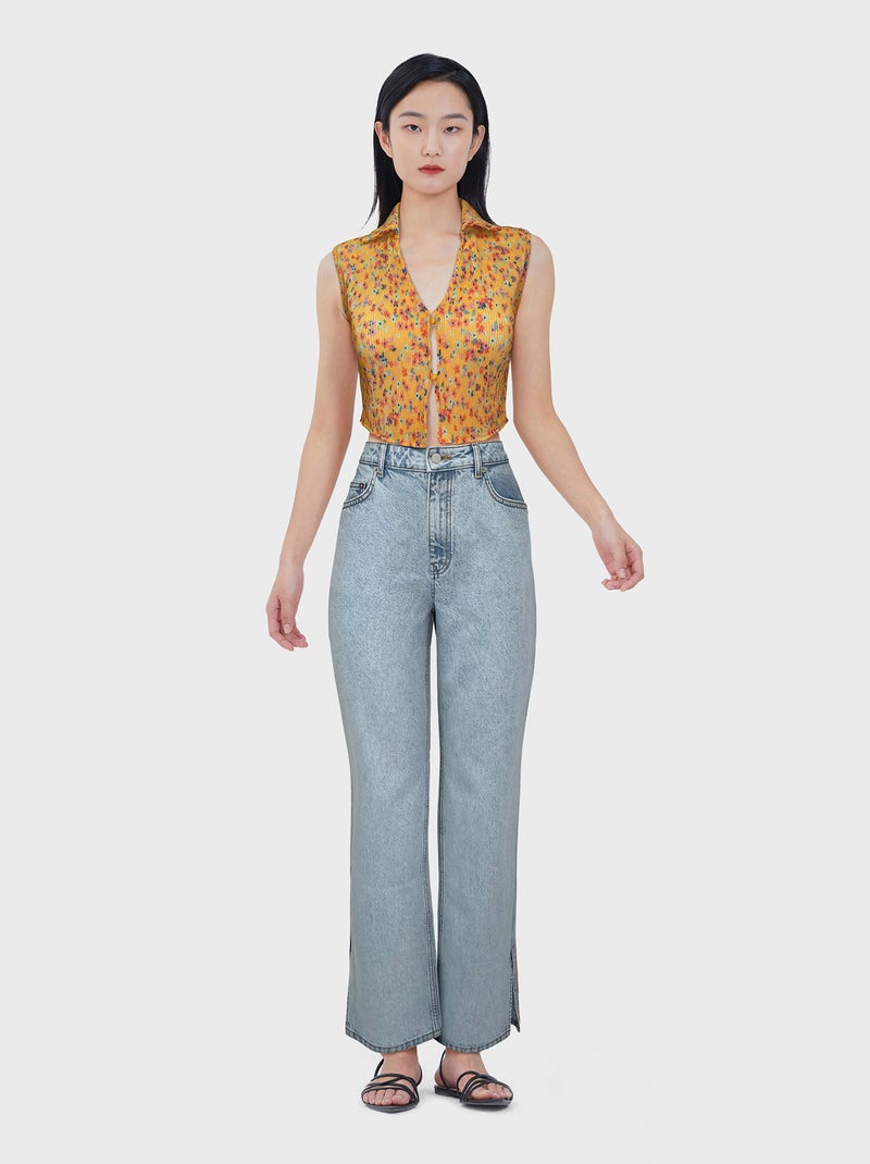 Croptop met bloemenprint ORANJE - Kiabi