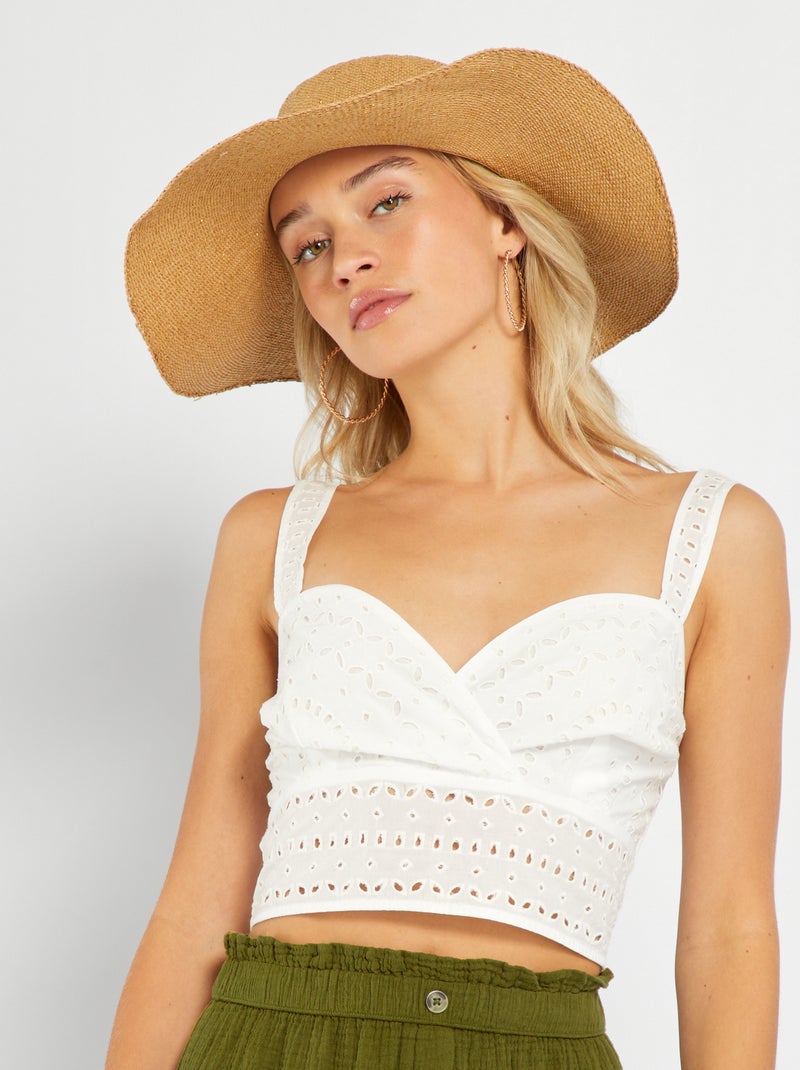 Croptop met Engels kant sneeuw wit - Kiabi